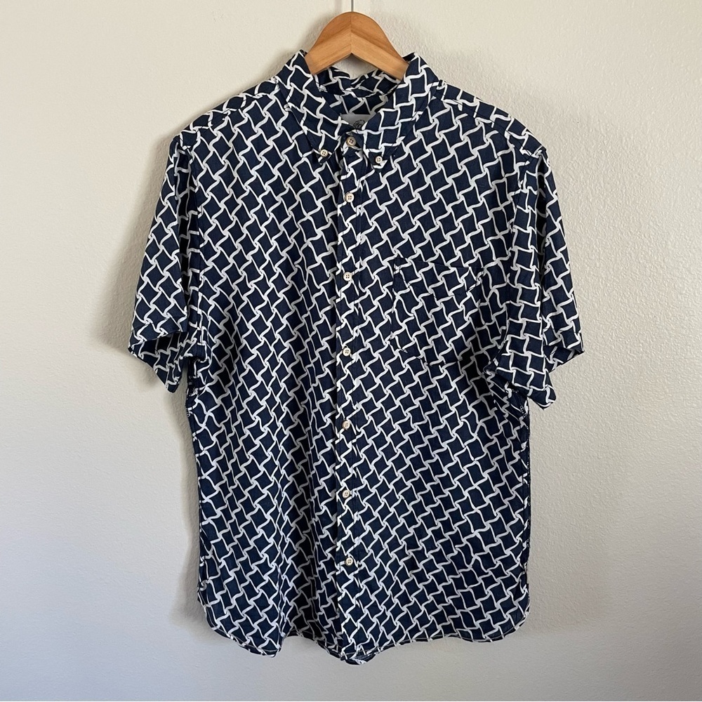 Surfside Supply Printed Linen Button Down Shirt Navy Blue Size Large